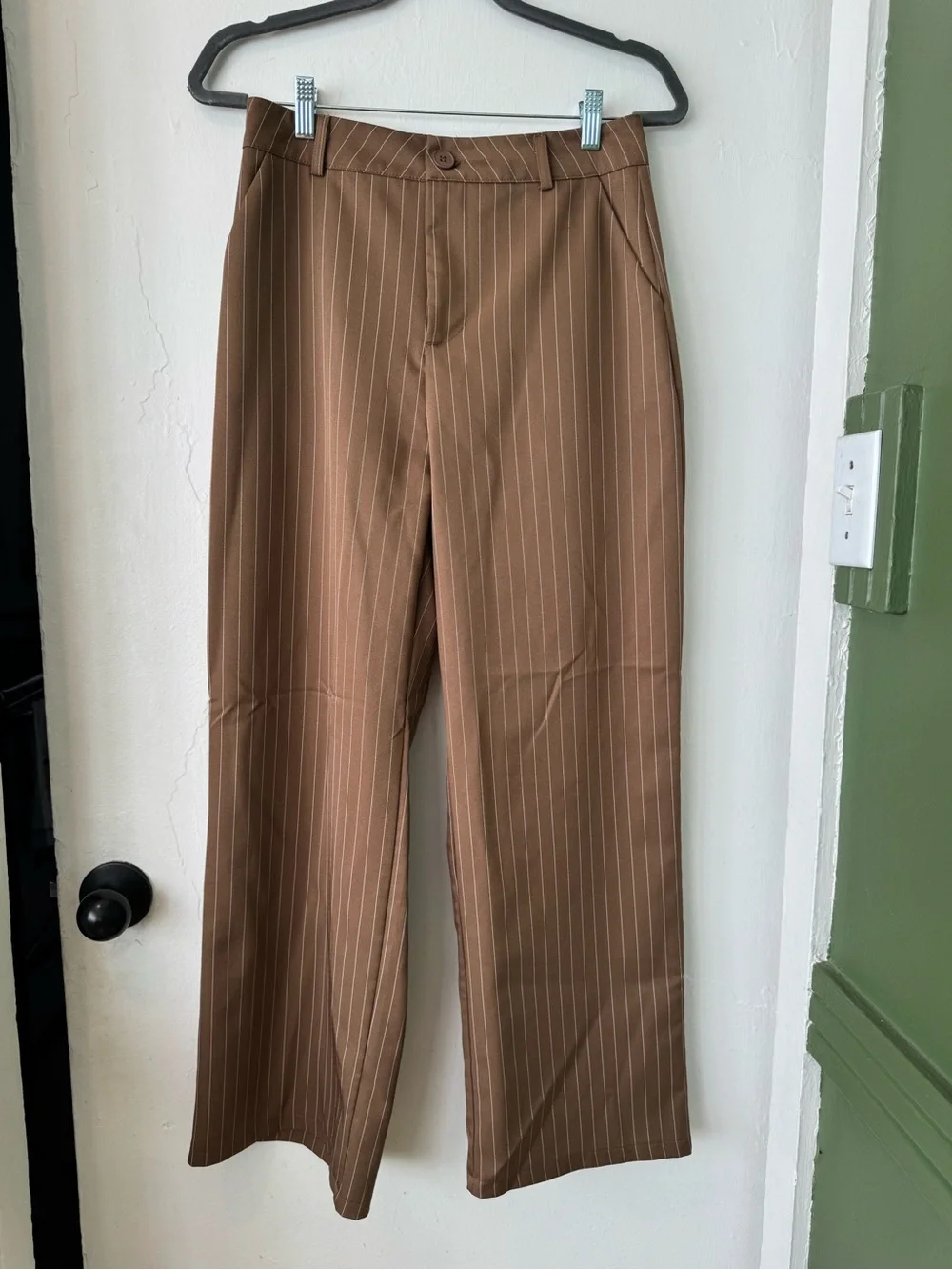 Tailored Wide-Leg Brown Pinstripe Men’s Trousers